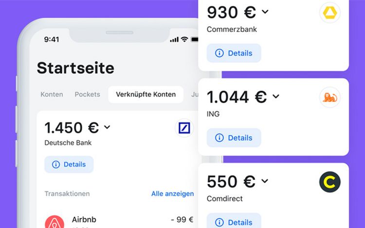 Ansicht Smartphone Display mit App der Challenger-Bank Revolut