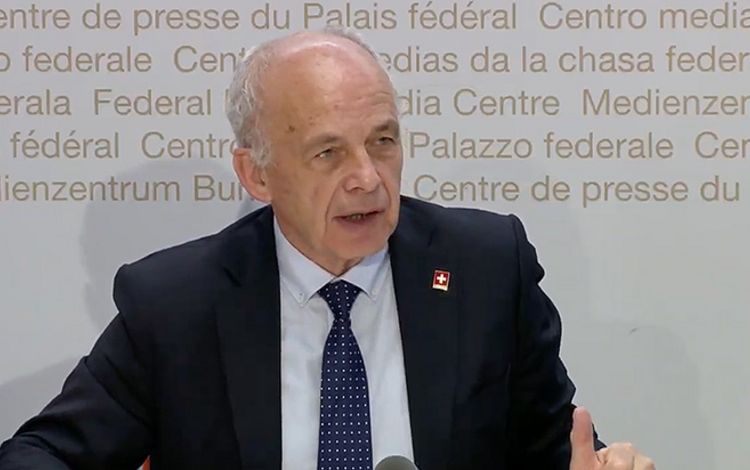 Bundesrat Ueli Maurer an der Medienkonferenz des Bundesrates vom 3. April 2020