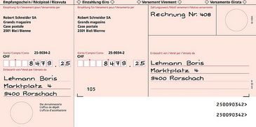 Einzahlungsschein Rot (ES) mit Mitteilungsfeld