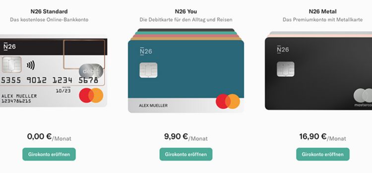 Konto-Typen der Neo-Bank N26