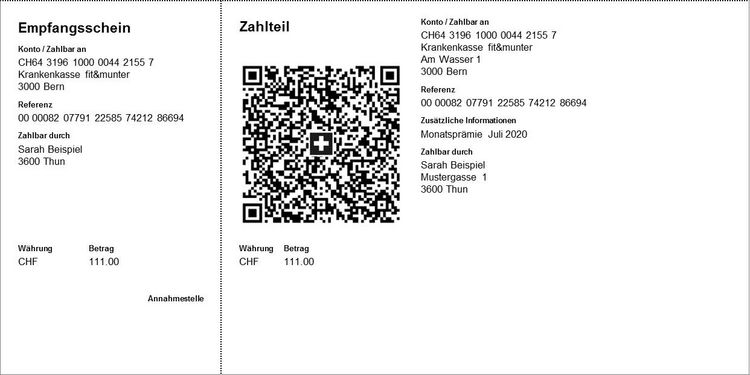 Zahlteil und Empfangsschein der neuen QR-Rechnung