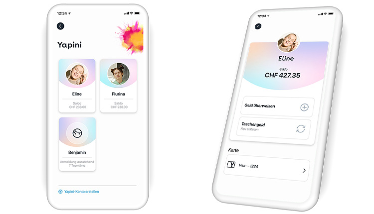 Das Kids-Bankkonto Yapini in der Smartphone-Ansicht
