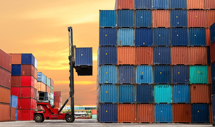 Container-Hafen mit Hubstapler