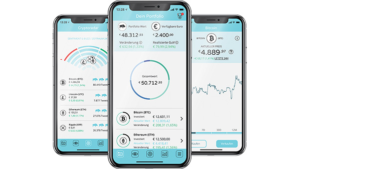 Drei Ansichten der Bison-App auf dem Smartphone