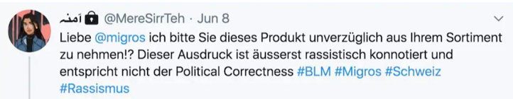 Twitter-Tweet mit Ansage an die Migros