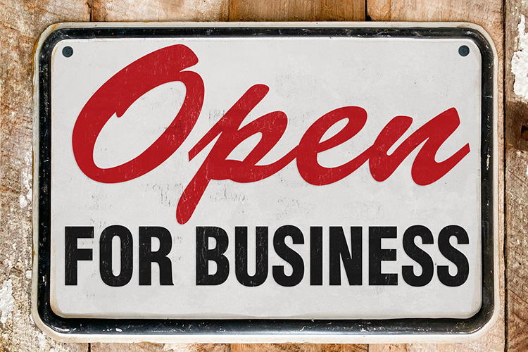 Schild mit der Aufschrift "Open für Business"