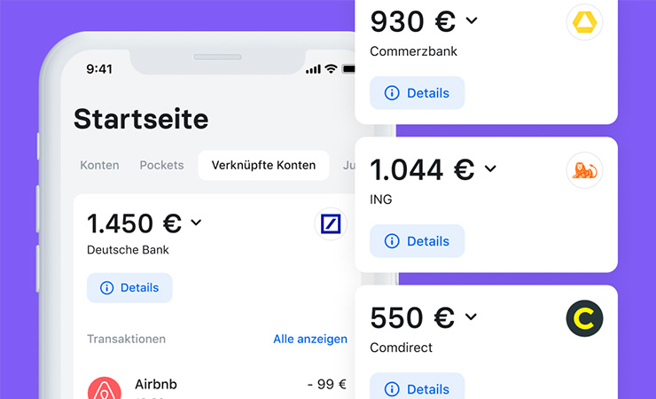 Ansicht Smartphone Display mit App der Challenger-Bank Revolut