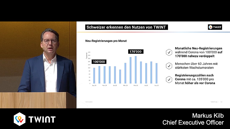 Twint-CEO Markus Kilb an der virtuellen Medienkonferenz